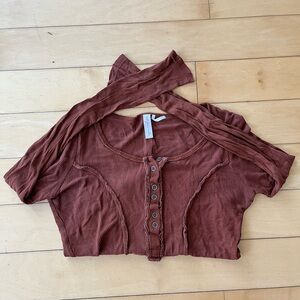 Urban Outfitters Brown Ribbed/Waffle Button long sleeve